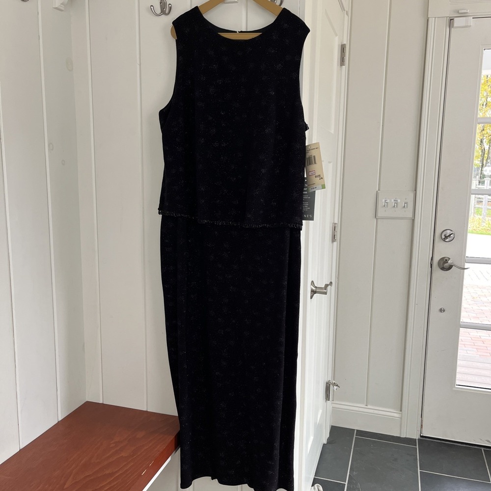 Onyx Nite Formal Dress Long 24 Beaded Layered‎ Eveningwear Black Sleeveless NWT